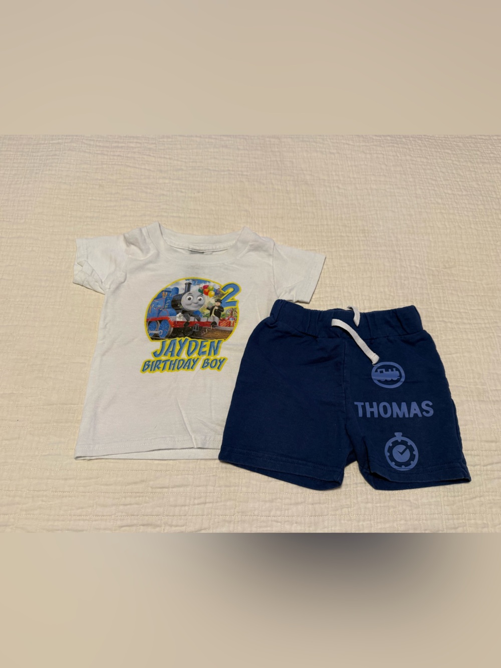 Thomas & Friends Kids Matching Set - White Tee and Navy Blue Shorts